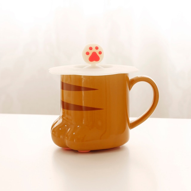 Brown Tiger Print 3D Cat Paw Cup with Lid