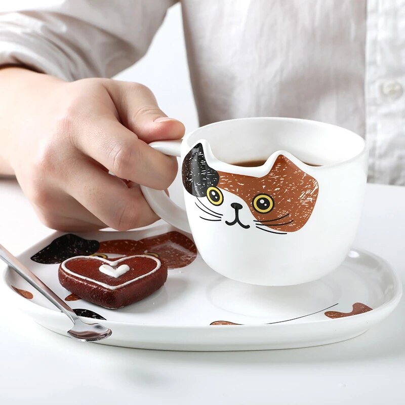 200ML Cute Cat Ceramic Coffee Set With Handle Cups Spoon Creative Animal Coffee Cup Creative Tea 3 - Cat Paw Cup