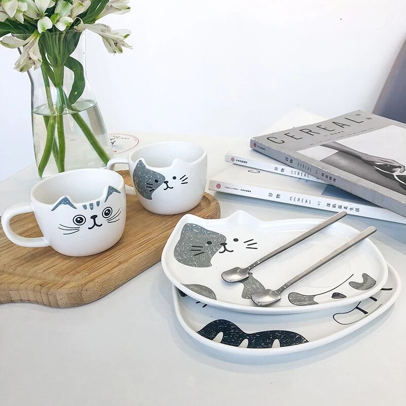 200ML Cute Cat Ceramic Coffee Set With Handle Cups Spoon Creative Animal Coffee Cup Creative Tea 5 - Cat Paw Cup