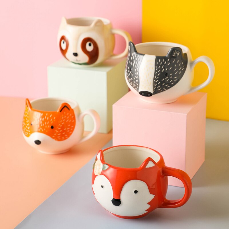 2021 New Cartoon Cat Fox Wild Pig Coffee Mugs 300ml Children s Gift Present Creative Milk 4 - Cat Paw Cup