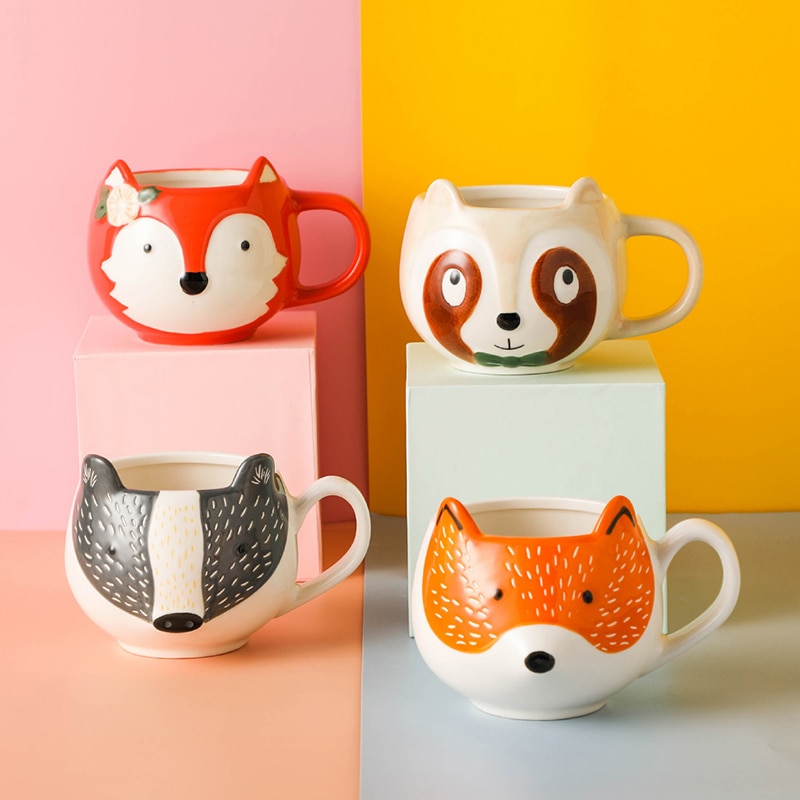 2021 New Cartoon Cat Fox Wild Pig Coffee Mugs 300ml Children s Gift Present Creative Milk - Cat Paw Cup