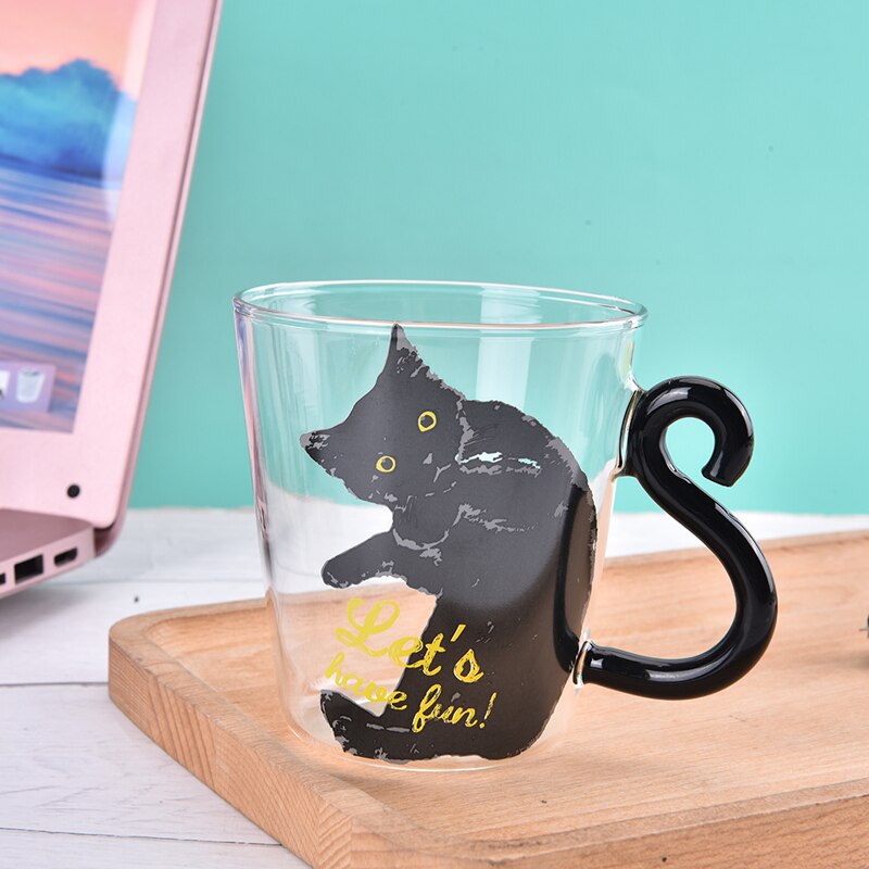 250ML Cute Cat Glass Juice Coffee Cup Milk Tea Coffee Glass Mug Cat Tail Handle Creative 4 - Cat Paw Cup