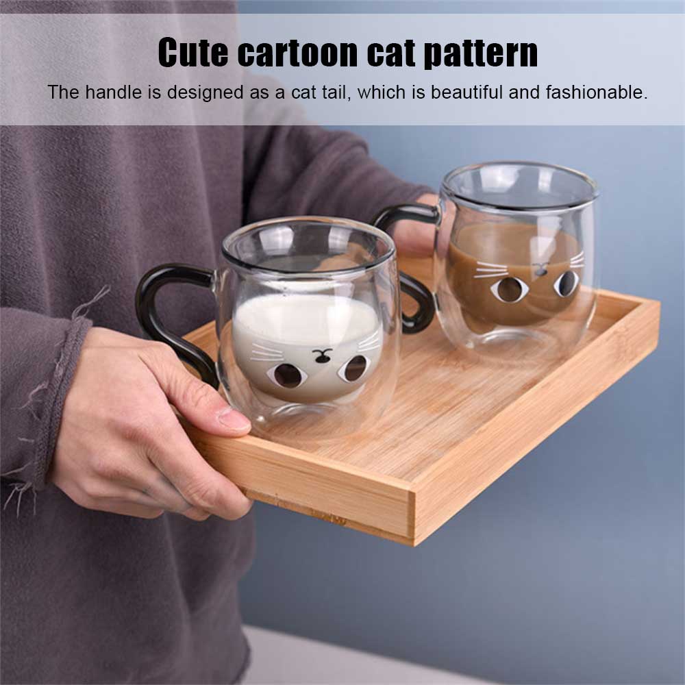 250ml Creative Double Wall Glass Mug Cute Cat Shape Coffee Mug Milk Beer Juice Beverages Cup 1 - Cat Paw Cup