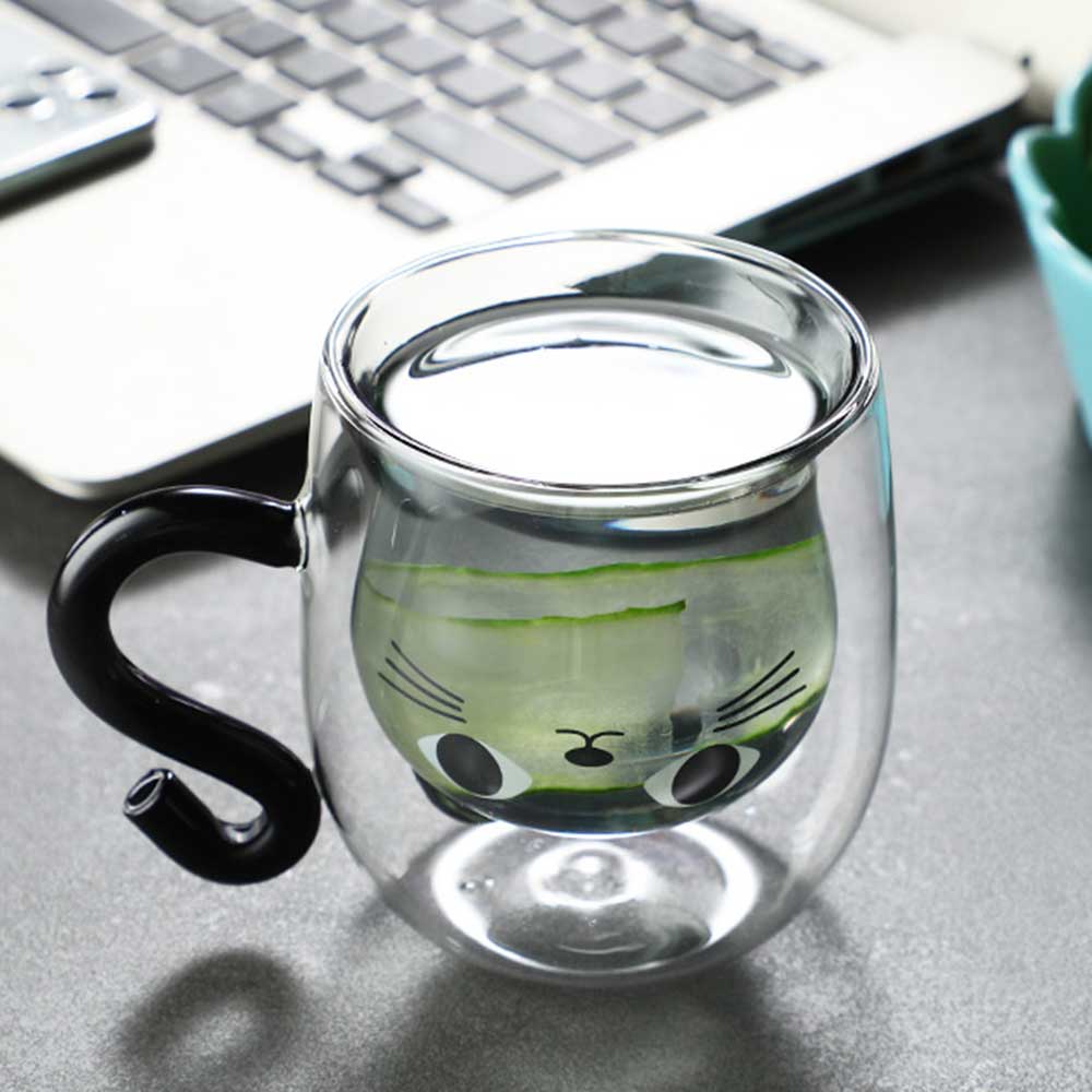 250ml Creative Double Wall Glass Mug Cute Cat Shape Coffee Mug Milk Beer Juice Beverages Cup 2 - Cat Paw Cup