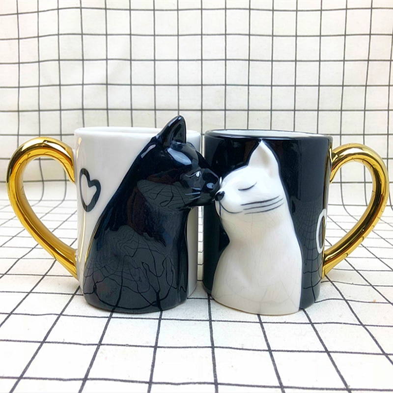 2pcs Luxury Kiss Cat Cups Couple Ceramic Mugs Married Couples Anniversary Morning Mug Milk Coffee Tea - Cat Paw Cup