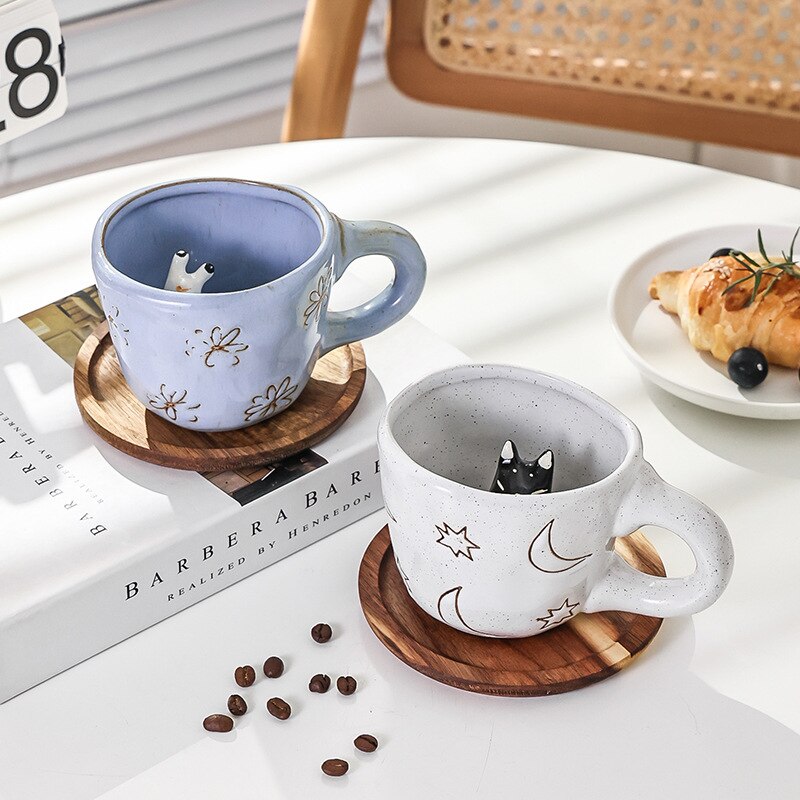 360ml Creative Cute Handmade 3D Snail Daisy Dog Cat Coffee Mugs Ceramic Funny Cartoon Animal Tea 2 - Cat Paw Cup