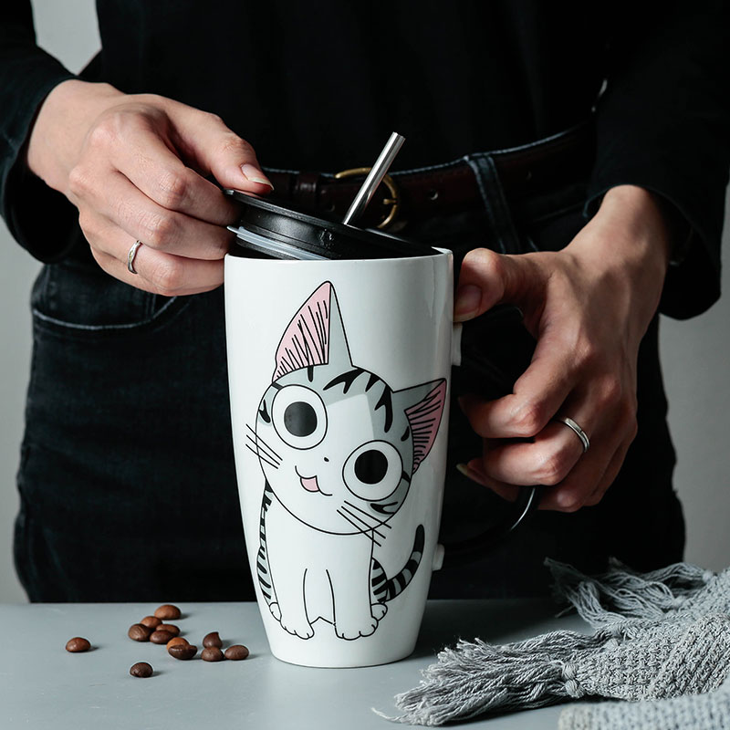 600ml Cute Cat Ceramics Coffee Mug with Lid Large Capacity Animal Mugs Creative Drinkware Coffee Tea 1 - Cat Paw Cup