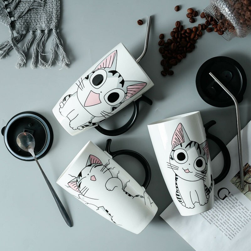 600ml Cute Cat Ceramics Coffee Mug with Lid Large Capacity Animal Mugs Creative Drinkware Coffee Tea 2 - Cat Paw Cup