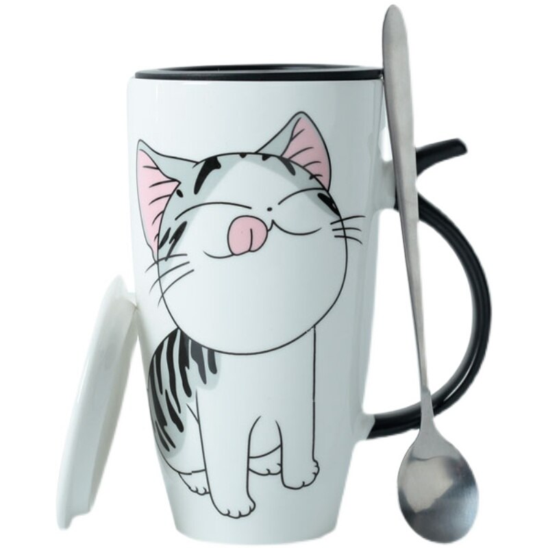 600ml Cute Cat Ceramics Coffee Mug with Lid Large Capacity Animal Mugs Creative Drinkware Coffee Tea 4 - Cat Paw Cup