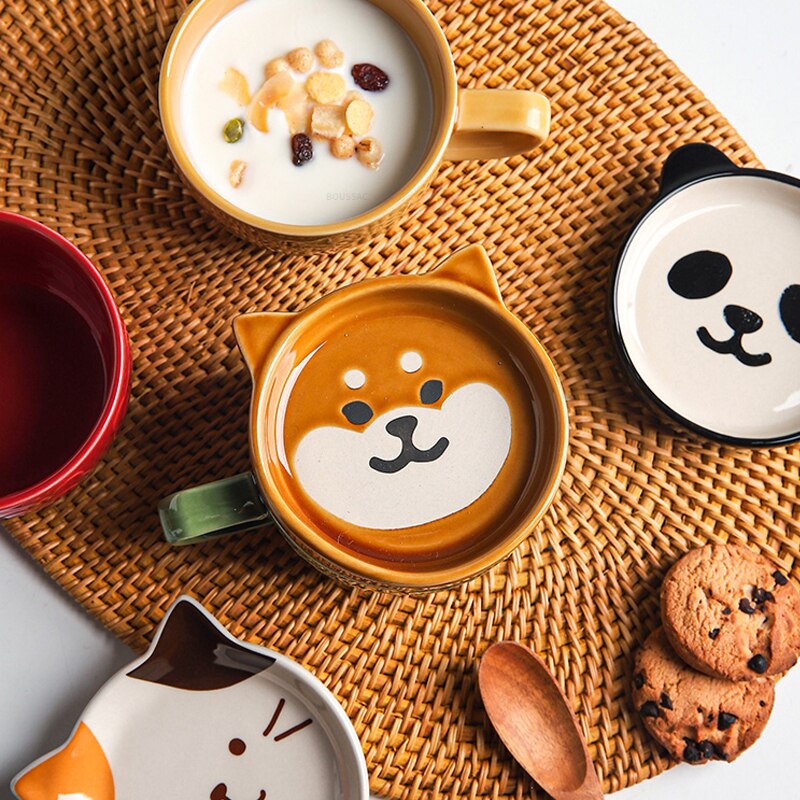Cartoon Ceramic Cat Mug with Lid Breakfast Strawberry Milk Tea Cup BOUSSAC Espresso Cups Personality Gift 2 - Cat Paw Cup