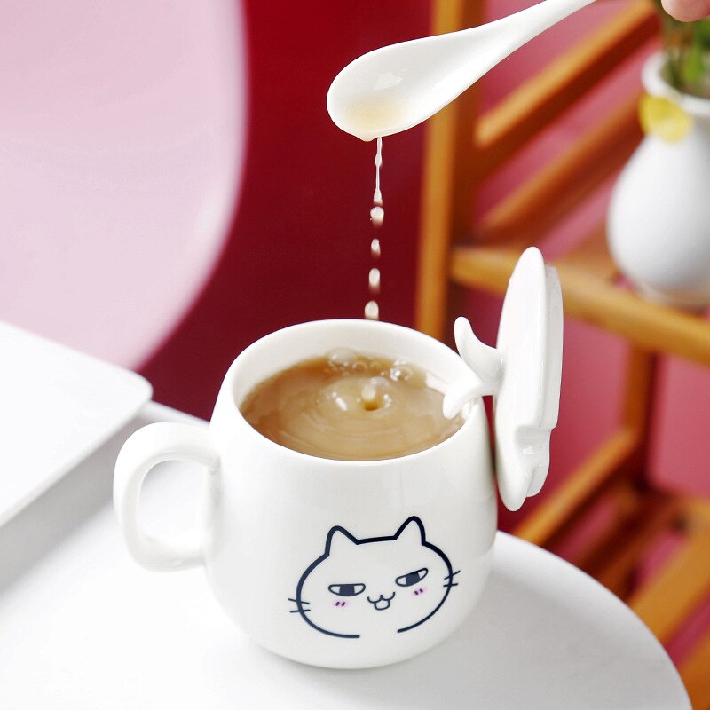 Cartoon Porcelain Cup Coffee Cup Mug Breakfast Cup with Cover Spoon Milk Cup Cute Couple Creative 3 - Cat Paw Cup