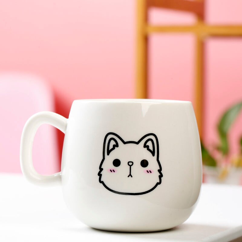 Cartoon Porcelain Cup Coffee Cup Mug Breakfast Cup with Cover Spoon Milk Cup Cute Couple Creative 4 - Cat Paw Cup