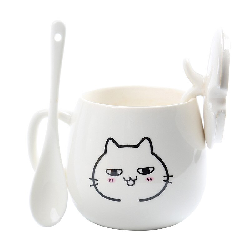 Cartoon Porcelain Cup Coffee Cup Mug Breakfast Cup with Cover Spoon Milk Cup Cute Couple Creative 5 - Cat Paw Cup