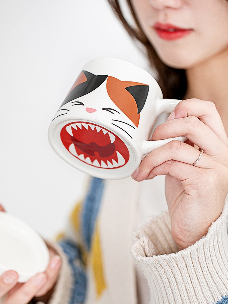 Ceramic Creative Coffee Cup Cute Animal 3D Cat Large Capacity Cartoon Breakfast Milk Drinking Mugs and 1 - Cat Paw Cup
