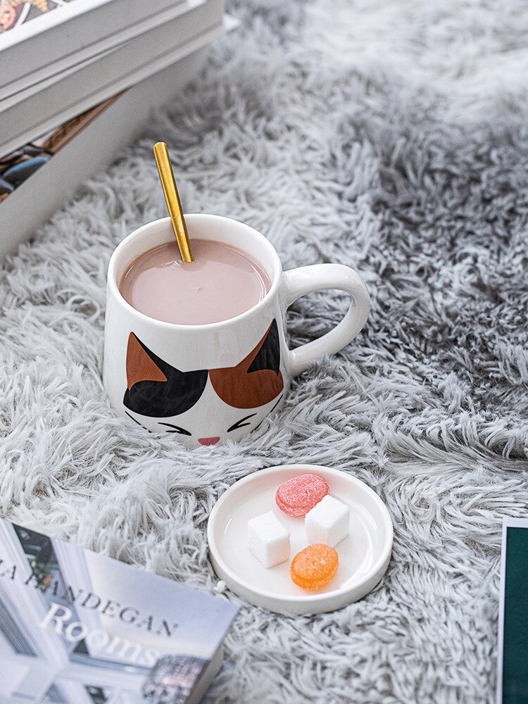 Ceramic Creative Coffee Cup Cute Animal 3D Cat Large Capacity Cartoon Breakfast Milk Drinking Mugs and 2 - Cat Paw Cup