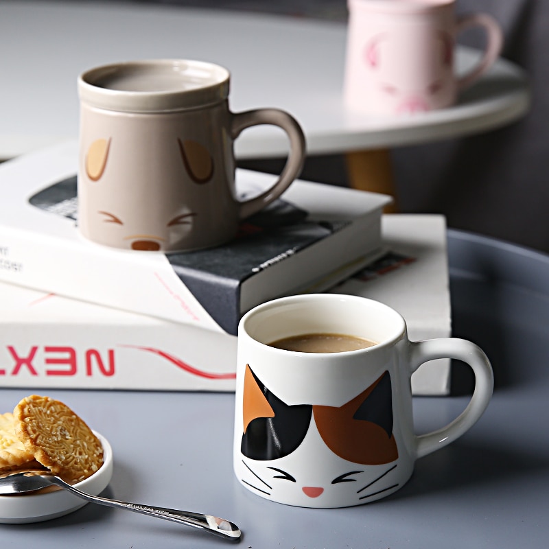 Ceramic Creative Coffee Cup Cute Animal 3D Cat Large Capacity Cartoon Breakfast Milk Drinking Mugs and 4 - Cat Paw Cup