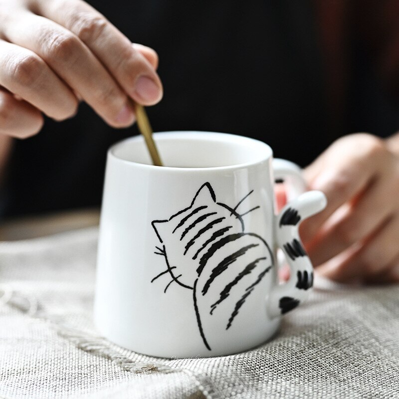 Classic Home Drinkware Cup Japan Cartoon Creative Ceramic Mug Cute Cat Rabbit Dog Breakfast Milk Coffee 4 - Cat Paw Cup