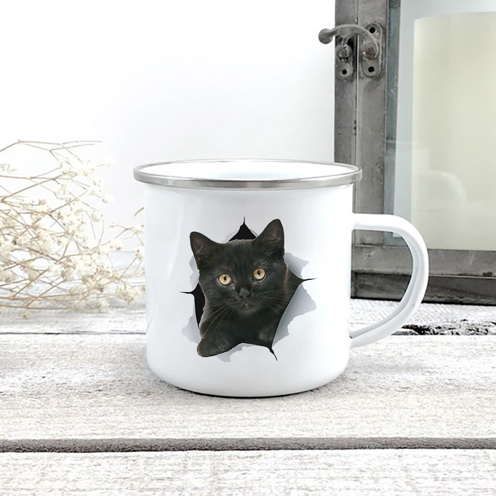 Creative 3d Print Cat Enamel Coffee Tea Mugs Home Breakfast Dessert Milk Oat Cups with Handle 1 - Cat Paw Cup