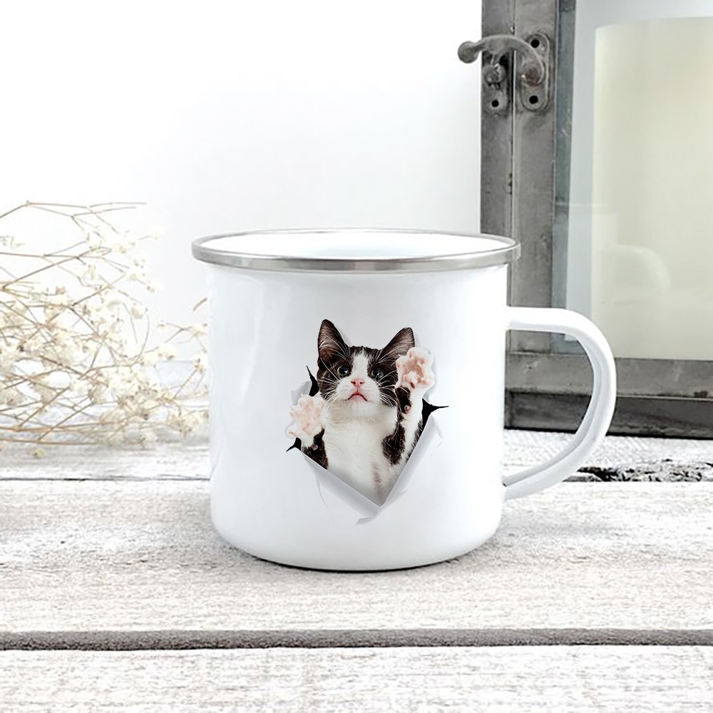 Creative 3d Print Cat Enamel Coffee Tea Mugs Home Breakfast Dessert Milk Oat Cups with Handle 2 - Cat Paw Cup