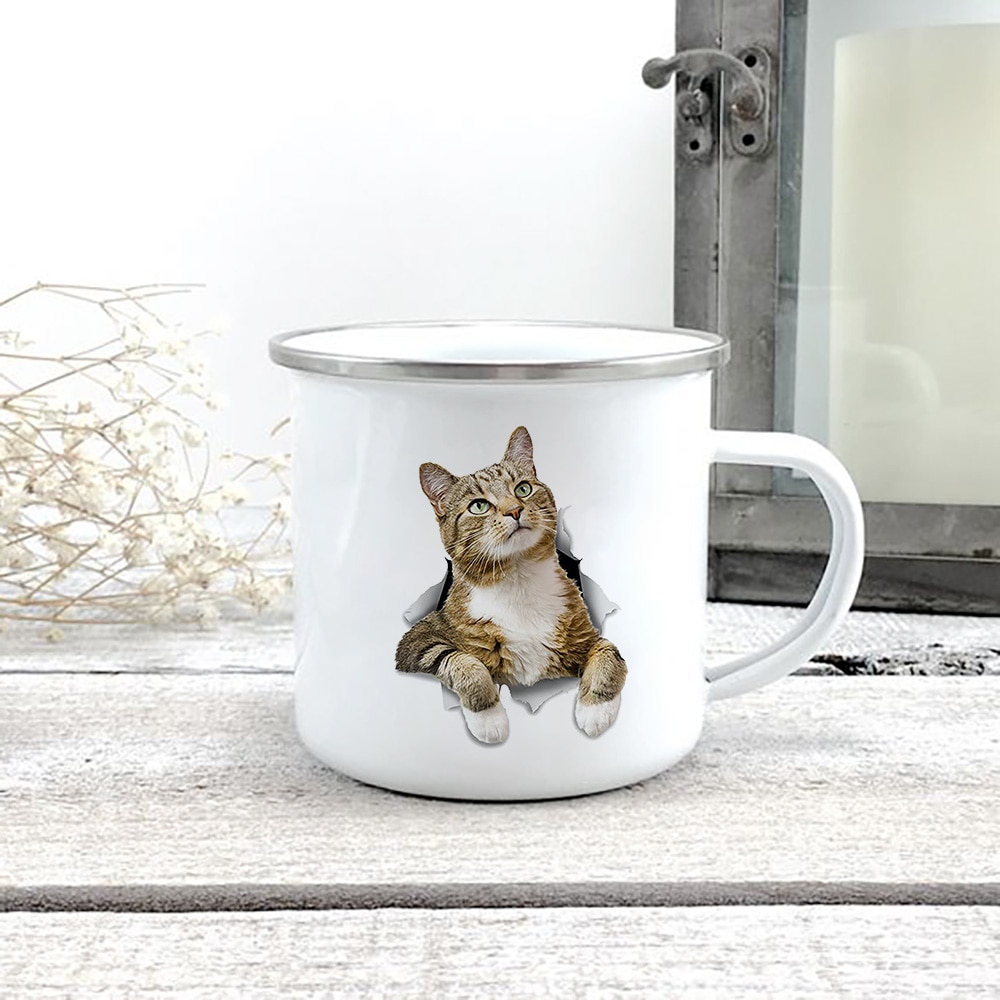 Creative 3d Print Cat Enamel Coffee Tea Mugs Home Breakfast Dessert Milk Oat Cups with Handle 3 - Cat Paw Cup