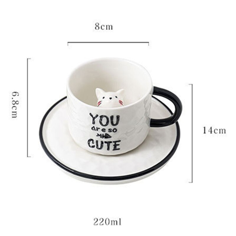 Creative Ceramics Mug With Spoon Tray Dish Cute Cat Relief Coffee Milk Tea Handle Porcelain Cup 5 - Cat Paw Cup