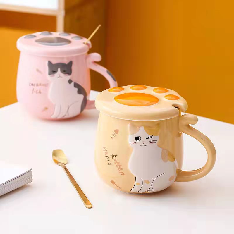 Cute Cat Coffee Cup Ceramic Cup with CAT S Paw Cover Afternoon Tea Tea Cup Drinking 1 - Cat Paw Cup
