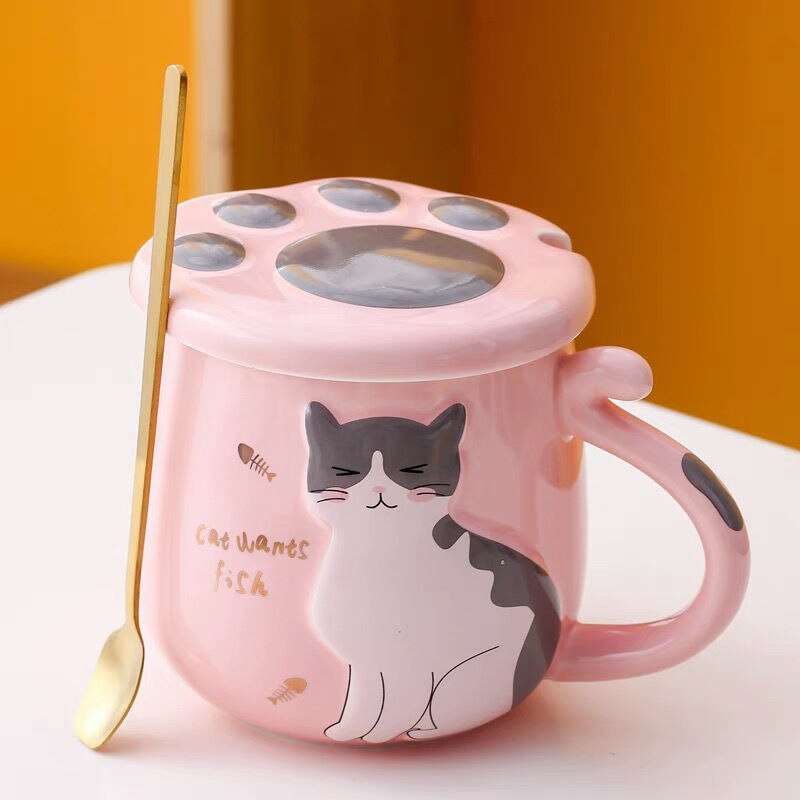 Cute Cat Coffee Cup Ceramic Cup with CAT S Paw Cover Afternoon Tea Tea Cup Drinking 2 - Cat Paw Cup