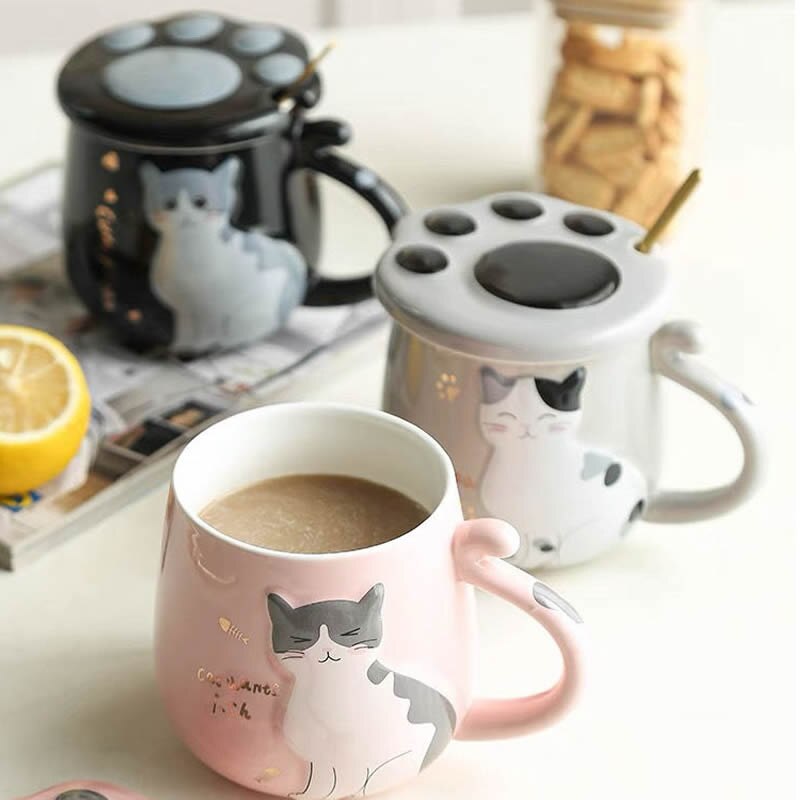 Cute Cat Coffee Cup Ceramic Cup with CAT S Paw Cover Afternoon Tea Tea Cup Drinking 5 - Cat Paw Cup