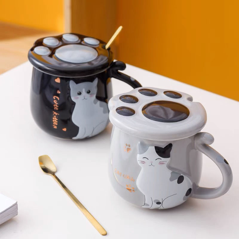Cute Cat Coffee Cup Ceramic Cup with CAT S Paw Cover Afternoon Tea Tea Cup Drinking - Cat Paw Cup
