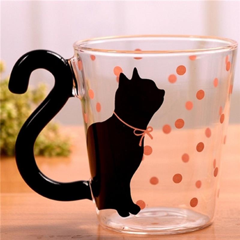 Cute Cat Kitty Glass Coffee Mug Cup Tea Cup Milk Coffee Cup Dots Decoration Home Office 2 - Cat Paw Cup