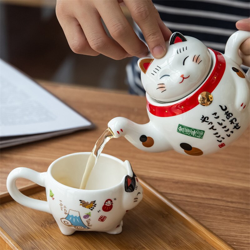 Cute Japanese Lucky Cat Porcelain Tea Set Creative Maneki Neko Ceramic Tea Cup Kettle with Strainer 2 - Cat Paw Cup