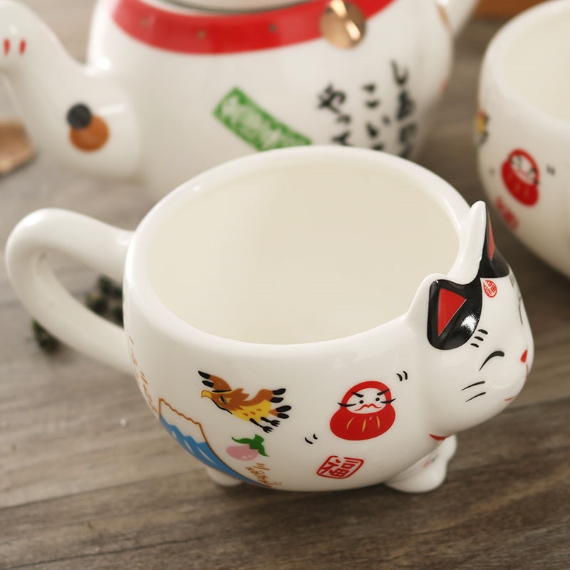 Cute Japanese Lucky Cat Porcelain Tea Set Creative Maneki Neko Ceramic Tea Cup Kettle with Strainer 3 - Cat Paw Cup