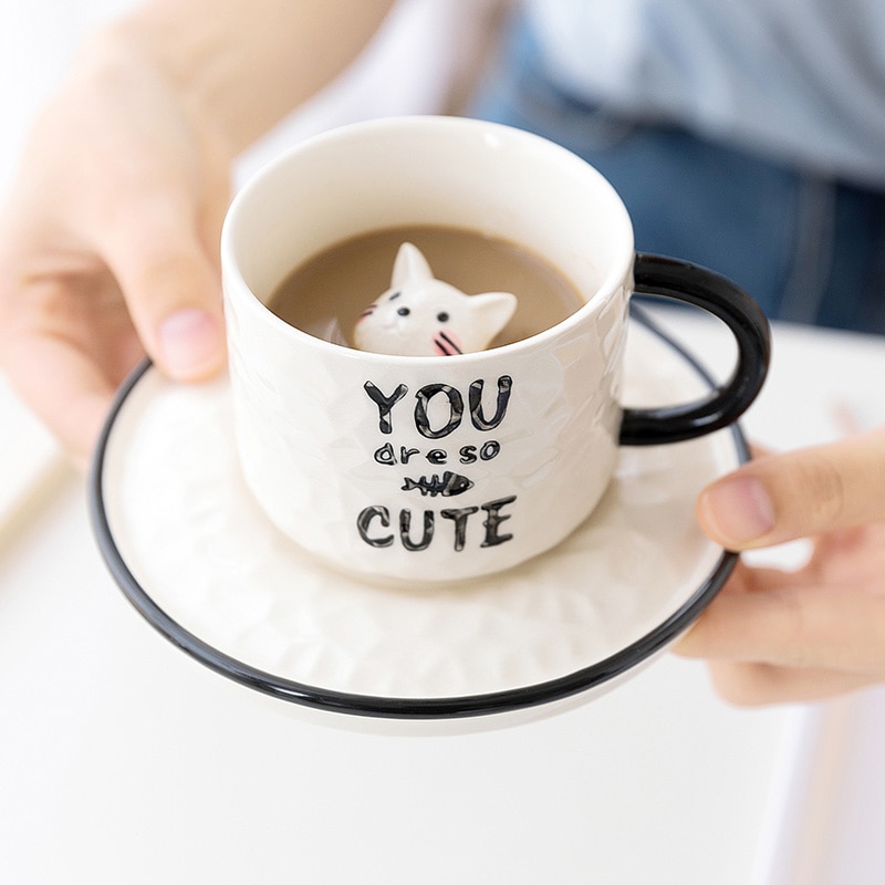 Cute Kitten Ceramic Cat Claw Cup Cup Bottom Animal Water Cup Girl Puppy Mug Coffee Three 1 - Cat Paw Cup