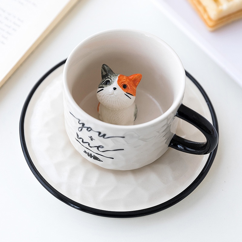 Cute Kitten Ceramic Cat Claw Cup Cup Bottom Animal Water Cup Girl Puppy Mug Coffee Three 3 - Cat Paw Cup