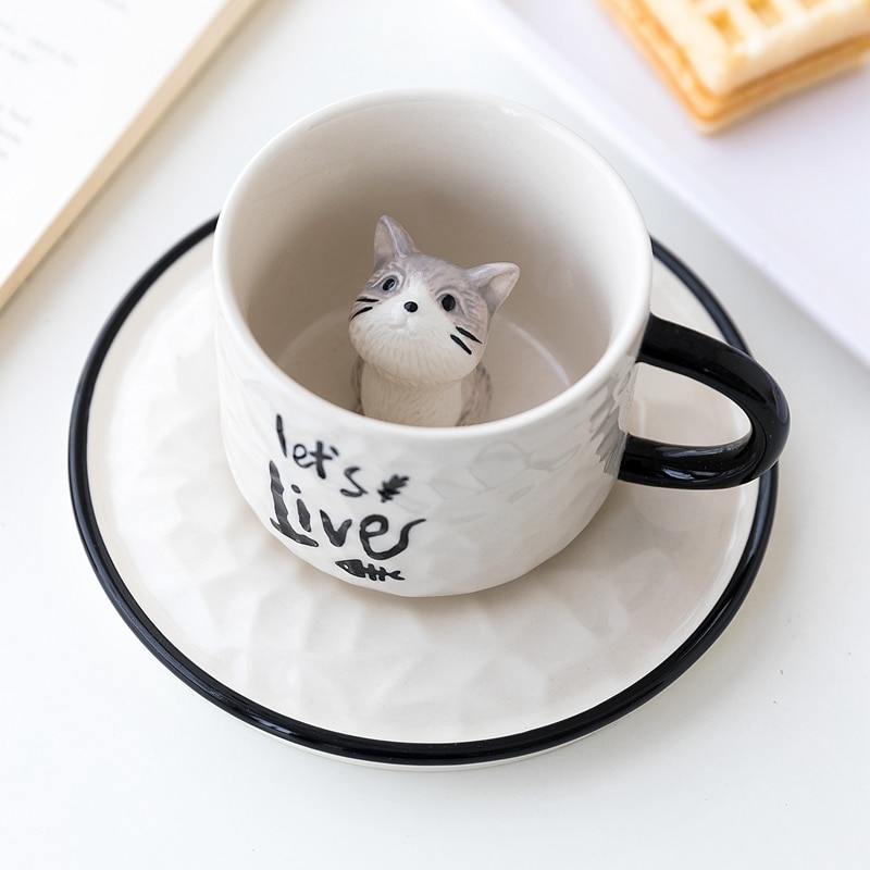 Cute Kitten Ceramic Cat Claw Cup Cup Bottom Animal Water Cup Girl Puppy Mug Coffee Three 5 - Cat Paw Cup
