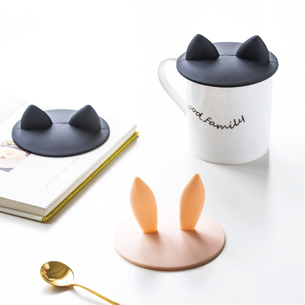 Cute Lovley Cup Cover Silicone Anti dust Leakproof Coffee Milk Water Lid Cat Rabbit Ears Cap 3 - Cat Paw Cup