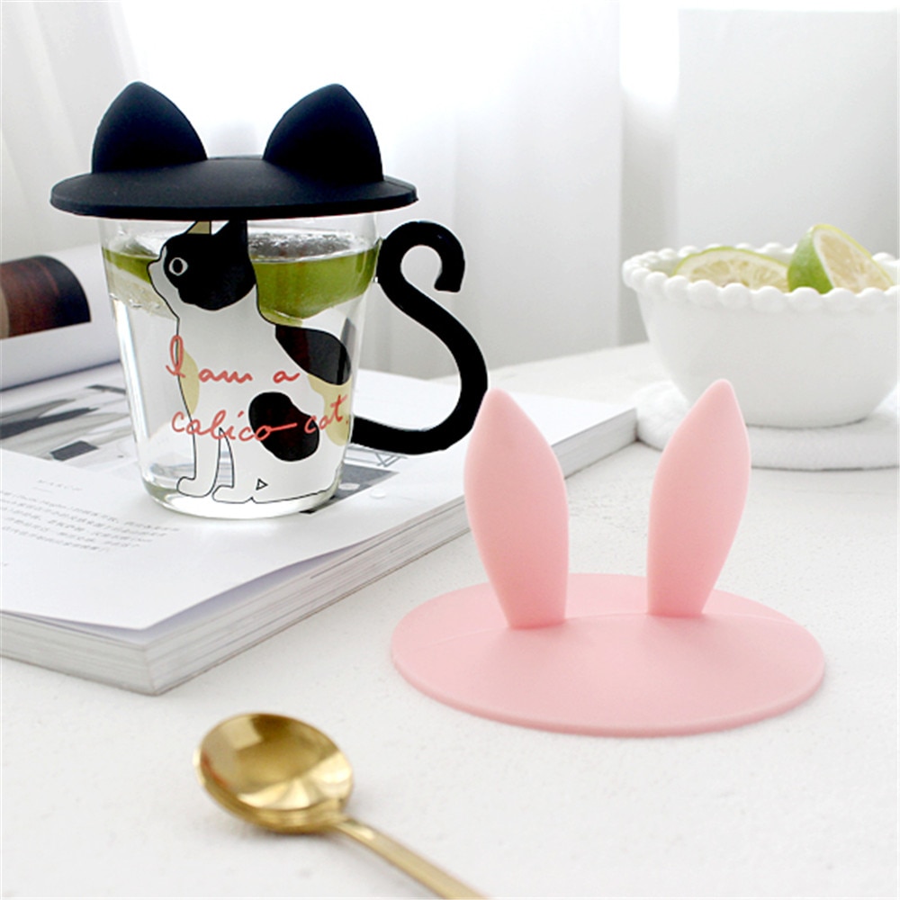 Cute Lovley Cup Cover Silicone Anti dust Leakproof Coffee Milk Water Lid Cat Rabbit Ears Cap 4 - Cat Paw Cup