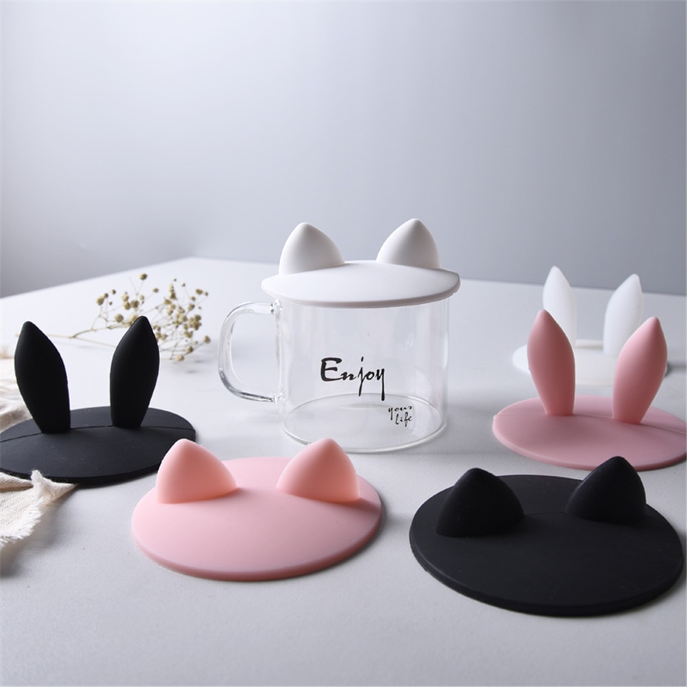 Cute Lovley Cup Cover Silicone Anti dust Leakproof Coffee Milk Water Lid Cat Rabbit Ears Cap - Cat Paw Cup