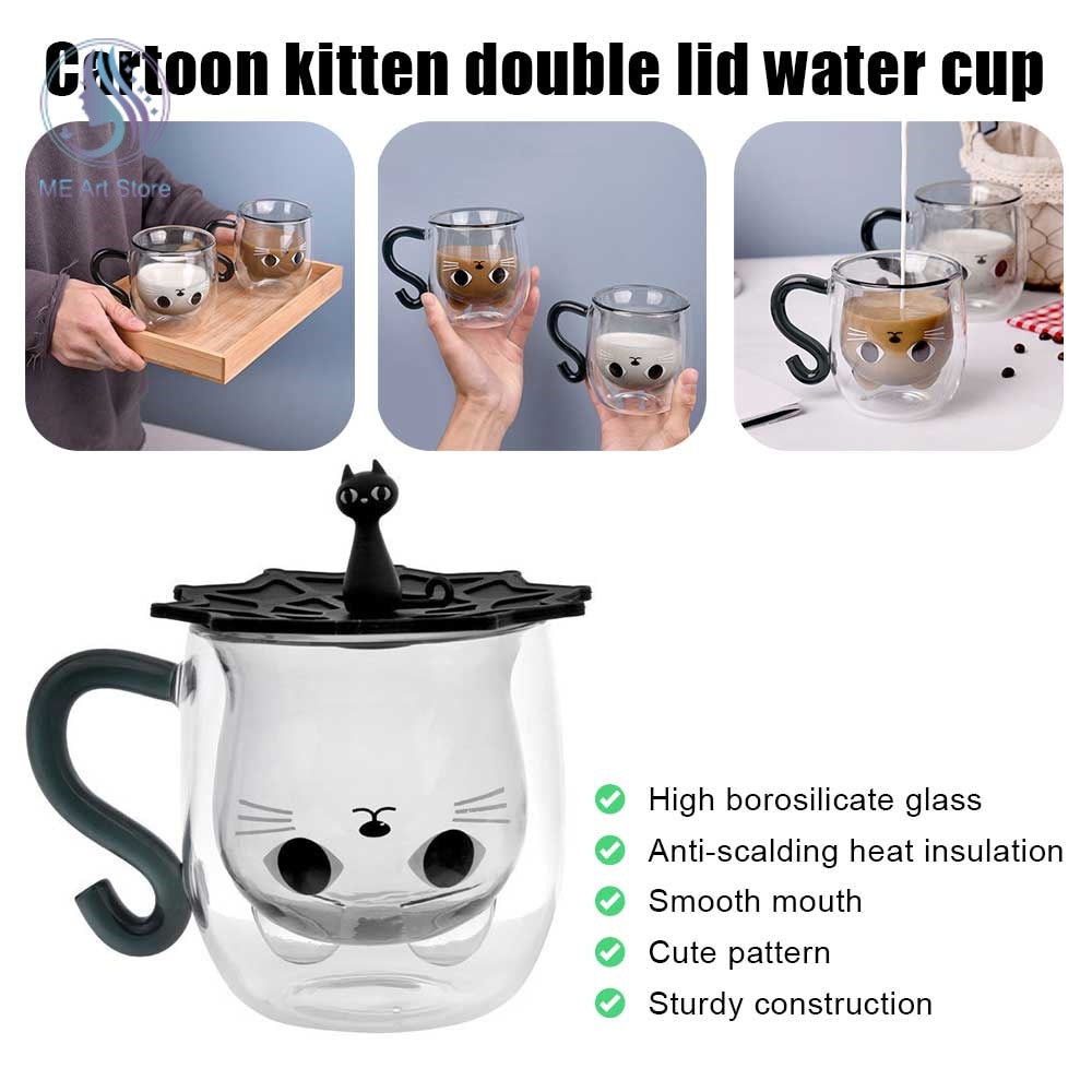 Double Wall Glass Milk Juice Cup Creative Cute Cat Shape Coffee Mug Cartoon Couple Teacup with 1 - Cat Paw Cup