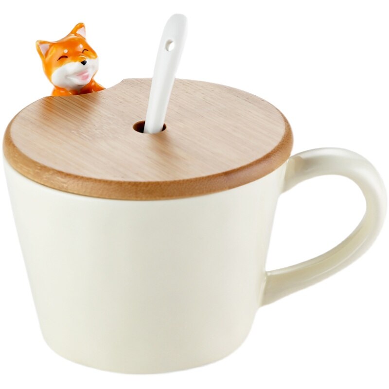 Ins Hot Cat Dog Cartoon Mugs Japanese Style Ceramic Simple Design Coffee Mug Cup with Bamboo 5 - Cat Paw Cup
