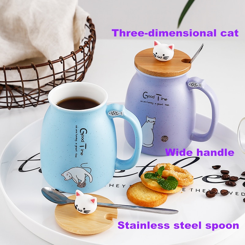 Milk Coffee Ceramic Mug with Lid Spoon Cup Cute Cat Heat resistant Cup Kitten Children Cup 2 - Cat Paw Cup
