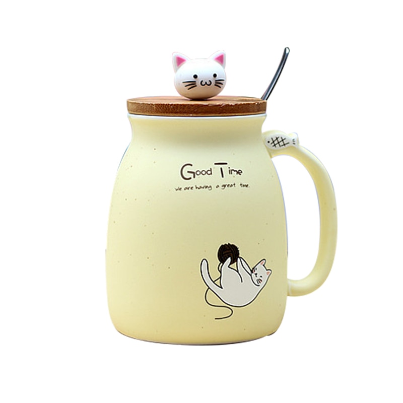 Milk Coffee Ceramic Mug with Lid Spoon Cup Cute Cat Heat resistant Cup Kitten Children Cup 3 - Cat Paw Cup