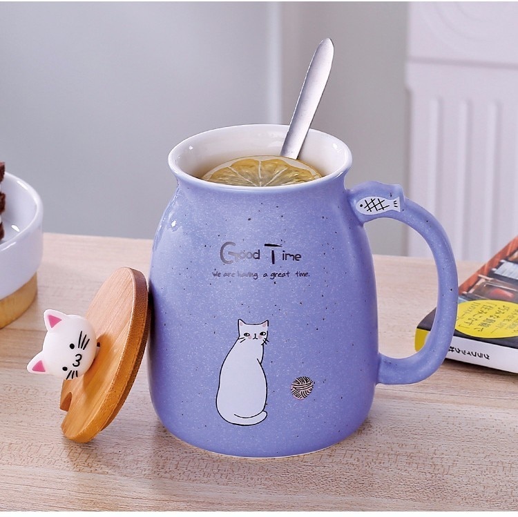 Milk Coffee Ceramic Mug with Lid Spoon Cup Cute Cat Heat resistant Cup Kitten Children Cup 4 - Cat Paw Cup