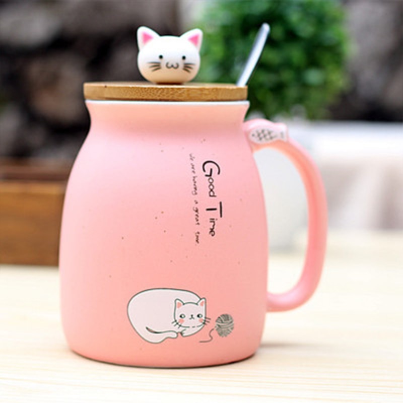 Milk Coffee Ceramic Mug with Lid Spoon Cup Cute Cat Heat resistant Cup Kitten Children Cup - Cat Paw Cup