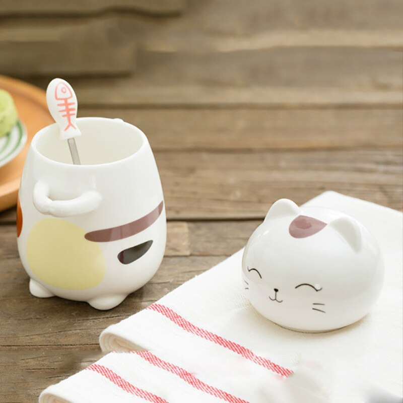 Super Cute Three dimensional Animal Cat Cute Ceramic Water Cup Couple Creative Large capacity Mug with 4 - Cat Paw Cup